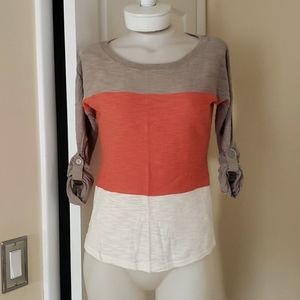 Express 3/4 Sleeve Colorblock Knit Shirt XS